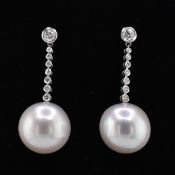 SOUTH SEA PEARL & DIAMOND DROP PENDANT EARRINGS