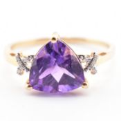 HALLMARKED 9CT GOLD MOROCCAN AMETHYST & DIAMOND RING.