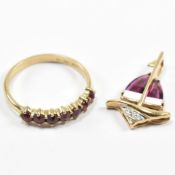 9CT GARNET & DIAMOND SAILING BOAT PENDANT & RING