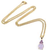 LAVENDER JADE & AMETHYST PENDANT ON 9CT GOLD CHAIN NECKLACE