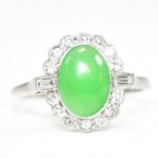 ART DECO 18CT GOLD & PLATINUM TRANSLUCENT JADE & DIAMOND RING WITH CERTIFICATE