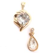 TWO HALLMARKED 9CT GOLD & GREEN AMETHYST NECKLACE PENDANTS