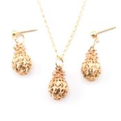 14CT GOLD PINEAPPLE PENDANT NECKLACE & EARRING SUITE