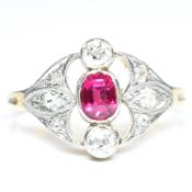 ART DECO 18CT GOLD RUBY & DIAMOND RING