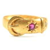 VICTORIAN HALLMARKED 18CT GOLD RUBY & DIAMOND BUCKLE RING