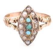 EARLY 20TH CENTURY 9CT GOLD & SEED PEARL NAVETTE RING