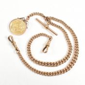 9CT GOLD WATCH CHAIN WITH GEORGE V 1912 SOVEREIGN FOB