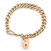 HALLMARKED 9CT GOLD CURB LINK BRACELET WITH HEART PADLOCK CLASP