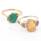 TWO HALLMARKED 9CT GOLD & OPAL RINGS