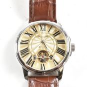 EARNSHAW CONTEMPORARY STAINLESS STEEL & LEATHER WRISTWATCH