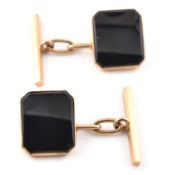 PAIR OF VINTAGE 9CT GOLD & ONYX CUFFLINKS