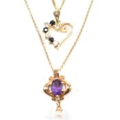 TWO 9CT GOLD & GEM SET PENDANT NECKLACES
