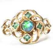 HALLMARKED 9CT GOLD & AMMOLITE DOUBLET & EMERALD RING