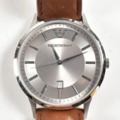 EMPORIO ARMANI STAINLESS STEEL & LEATHER WRIST WATCH