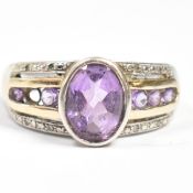 HALLMARKED GOLD & SILVER AMETHYST & DIAMOND RING