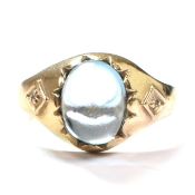 HALLMARKED 9CT GOLD & BLUE TOPAZ CABOCHON RING