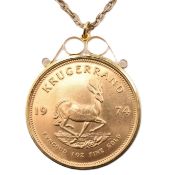 1970S 1OZ GOLD KRUGERRAND PENDANT NECKLACE