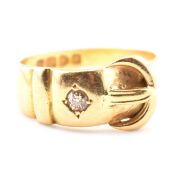 VICTORIAN HALLMARKED 18CT GOLD & DIAMOND BUCKLE RING