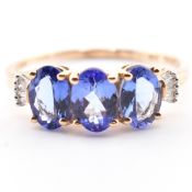 HALLMARKED 9CT GOLD TANZANITE & DIAMOND RING