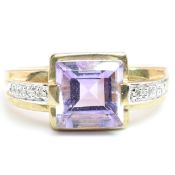 HALLMARKED 9CT GOLD AMETHYST & DIAMOND RING