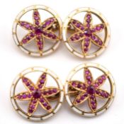 PAIR OF RUBY & ENAMEL CUFFLINKS CASED