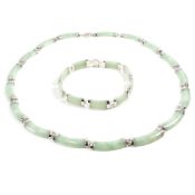 14CT WHITE GOLD JADE BRACELET & NECKLACE SUITE