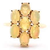 HALLMARKED 9CT GOLD ETHIOPIAN OPAL CLUSTER RING