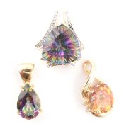 THREE HALLMARKED 9CT GOLD & GEM SET NECKLACE PENDANTS