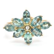 HALLMARKED 9CT GOLD ALEXANDITE & DIAMOND CLUSTER RING