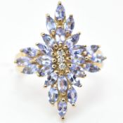 HALLMARKED 9CT GOLD TANZANITE & DIAMOND CLUSTER RING