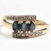 HALLMARKED 9CT GOLD SAPPHIRE & DIAMOND CROSSOVER RING