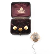 THREE 15CT GOLD BUTTON STUDS & 9CT GOLD WATCH