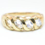 HALLMARKED 9CT GOLD RAINBOW MOONSTONE FOUR STONE RING