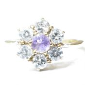 HALLMARKED 9CT GOLD AMETHYST & PASTE CLUSTER RING
