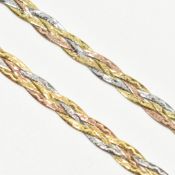 HALLMARKED 9CT TRI-COLOUR GOLD BRAIDED CHAIN NECKLACE