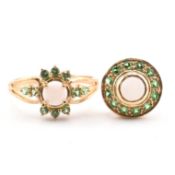 HALLMARKED 9CT GOLD WHITE OPAL & TSAVORITE GARNET RING & NECKLACE PENDANT