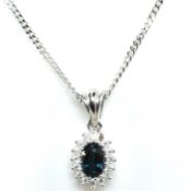 HALLMARKED 9CT GOLD SAPPHIRE & DIAMOND PENDANT NECKLACE