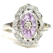 HALLMARKED 18CT WHITE GOLD DIAMOND & PINK SAPHIRE RING
