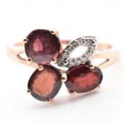 HALLMARKED 9CT ROSE GOLD GARNET SPINEL & DIAMOND RING