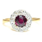 18CT GOLD PLATINUM RUBY & DIAMOND CLUSTER RING