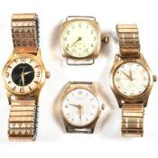 HALLMARKED 9CT GOLD WATCH FRAGMENT & THREE WRISTWATCHES AF