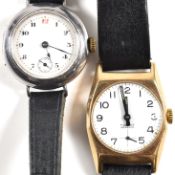 HALLMARKED 9CT GOLD 17 JEWELS WRISTWATCH & HALLMARKED SILVER WRISTWATCH