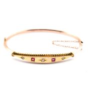VICTORIAN HALLMARKED 9CT GOLD RUBY & DIAMOND BANGLE AF