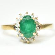 18CT GOLD EMERALD & DIAMOND CLUSTER RING