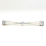 GOLD & PLATINUM DIAMOND BAR BROOCH PIN