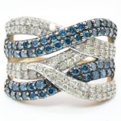 LIMITED EDITION TOMAS RAE HALLMARKED 9CT BLUE & WHITE DIAMOND RING