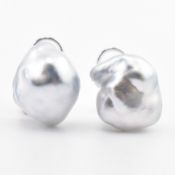 PAIR OF 18CT WHITE GOLD & BAROQUE PEARL EARRINGS