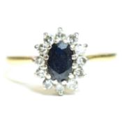 HALLMARKED 18CT GOLD SPINEL & DIAMOND CLUSTER RING