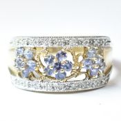 HALLMARKED 9CT GOLD AMETHYST & DIAMOND CLUSTER RING