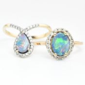 TWO HALLMARKED 9CT GOLD OPAL DOUBLET RINGS